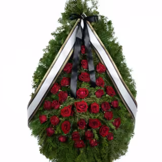 Coroană funerară cu trandafiri roșii