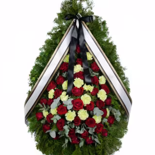 Coroana funerara cu trandafiri si garoafe