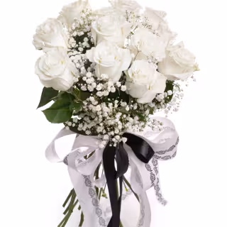 Buchet funerar cu trandafiri albi
