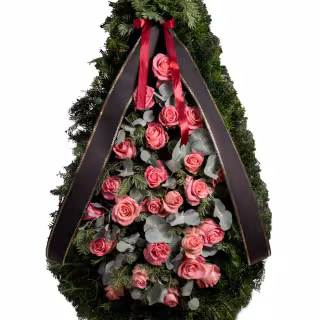 Coroană funerară cu trandafiri roz