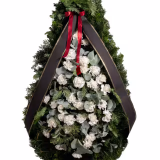 Coroană funerară cu 30 de garoafe albe