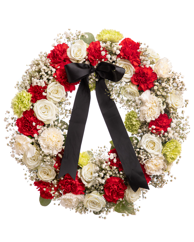 Coroană funerară cu garoafe